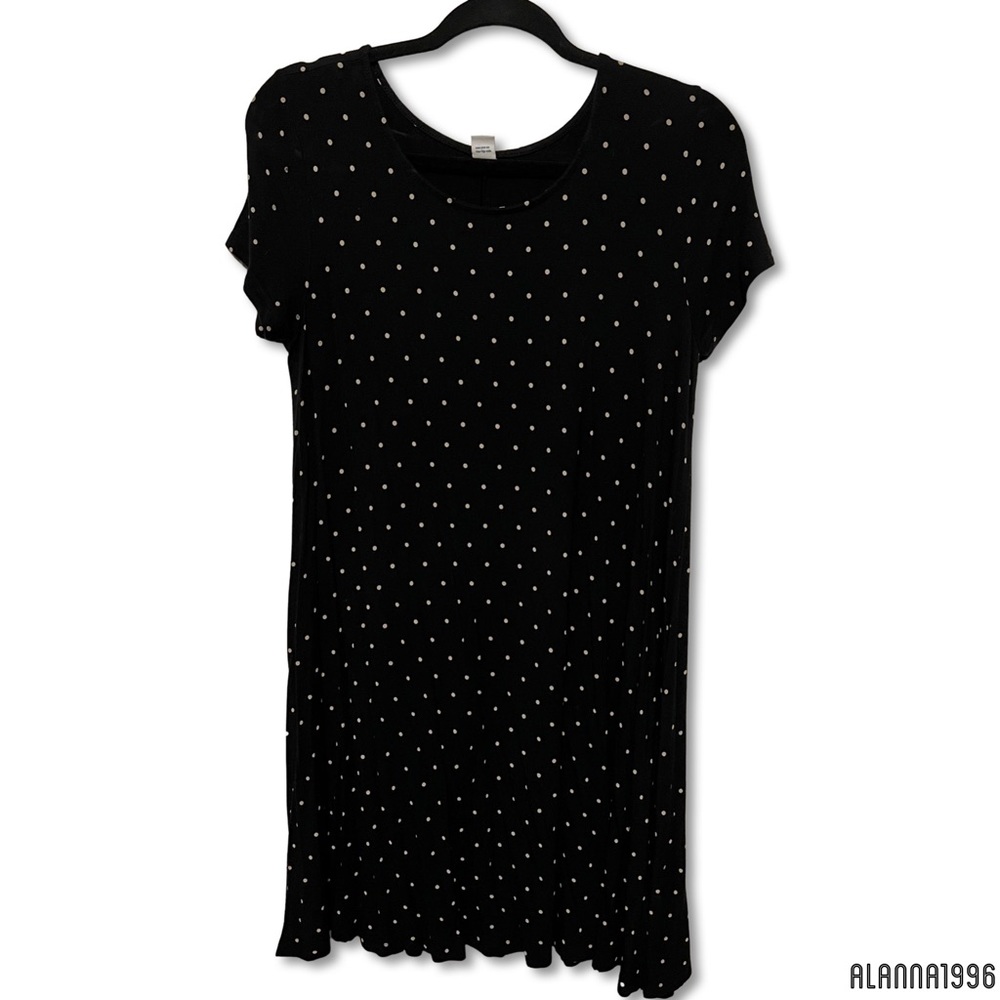 Black and white polka dot swing dress